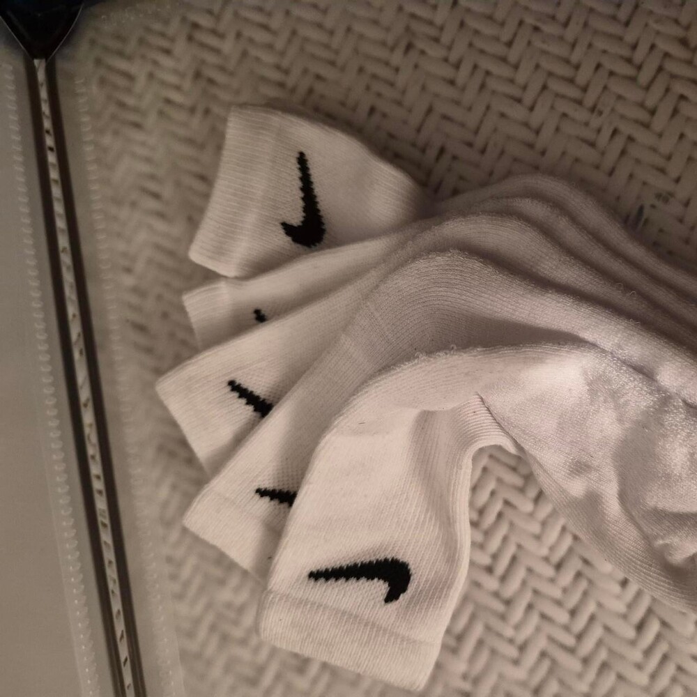 Nike white socks with black swoosh, size US 10 #athletic #swoosh